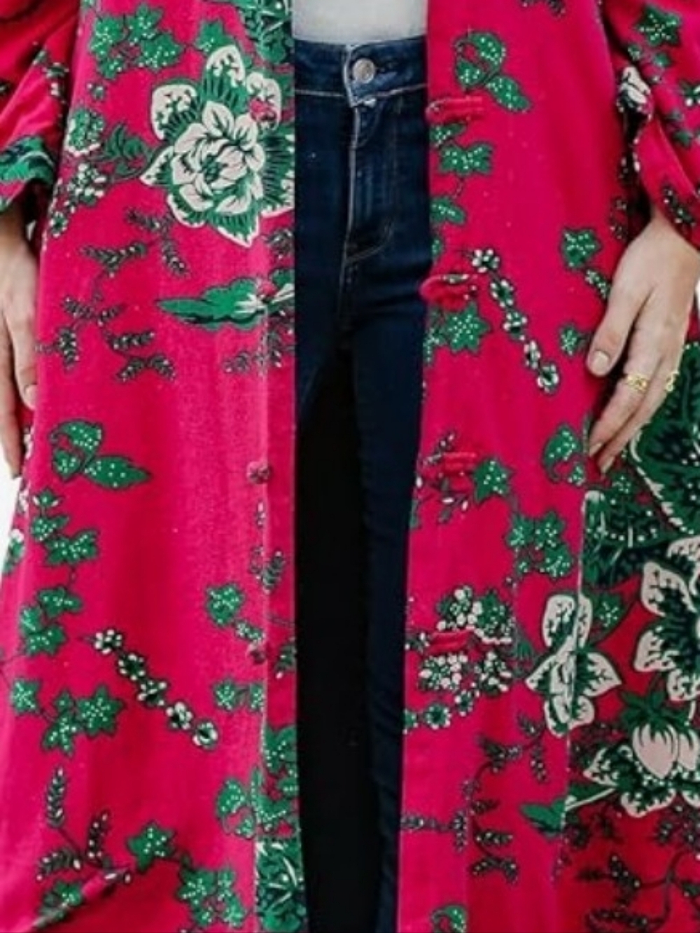 Bright Pink Floral Long Duster Cardigan - Picture 2 of 3